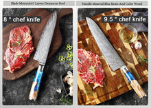 Load image into Gallery viewer, XITUO Kitchen Knives Set Damascus Steel VG10 Chef Knife Cleaver Paring Bread Knife Blue Resin Stabilised Wood Handle 1-7PCS set
