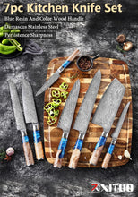 Load image into Gallery viewer, XITUO Kitchen Knives Set Damascus Steel VG10 Chef Knife Cleaver Paring Bread Knife Blue Resin Stabilised Wood Handle 1-7PCS set
