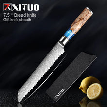 Load image into Gallery viewer, XITUO Kitchen Knives Set Damascus Steel VG10 Chef Knife Cleaver Paring Bread Knife Blue Resin Stabilised Wood Handle 1-7PCS set
