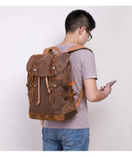 Load image into Gallery viewer, New Wax Canvas Bag with Genuine Leather Travel Outdoor Backpack
