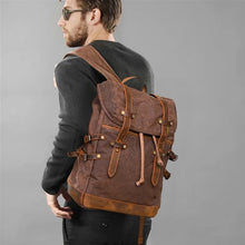 Load image into Gallery viewer, New Wax Canvas Bag with Genuine Leather Travel Outdoor Backpack
