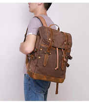 Load image into Gallery viewer, New Wax Canvas Bag with Genuine Leather Travel Outdoor Backpack
