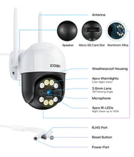 Load image into Gallery viewer, ZOSI Wifi PTZ Camera 2MP/3MP/4MP Starlight Night Vison Surveillance Outdoor IP Camera 2-Way Audio AI Human Detect Wireless Cam
