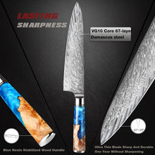 Load image into Gallery viewer, XITUO Kitchen Knives Set Damascus Steel VG10 Chef Knife Cleaver Paring Bread Knife Blue Resin Stabilised Wood Handle 1-7PCS set
