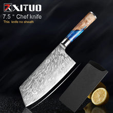 Load image into Gallery viewer, XITUO Kitchen Knives Set Damascus Steel VG10 Chef Knife Cleaver Paring Bread Knife Blue Resin Stabilised Wood Handle 1-7PCS set
