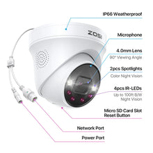 Load image into Gallery viewer, ZOSI 4K PoE IP Camera H.265+ 8MP 5MP HDR Add-on Camera AI Human Detect 100ft Night Vision IP66 Outdoor Video Surveillance Camera
