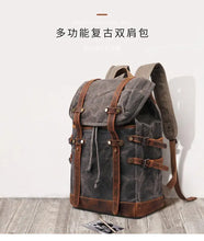 Load image into Gallery viewer, New Wax Canvas Bag with Genuine Leather Travel Outdoor Backpack
