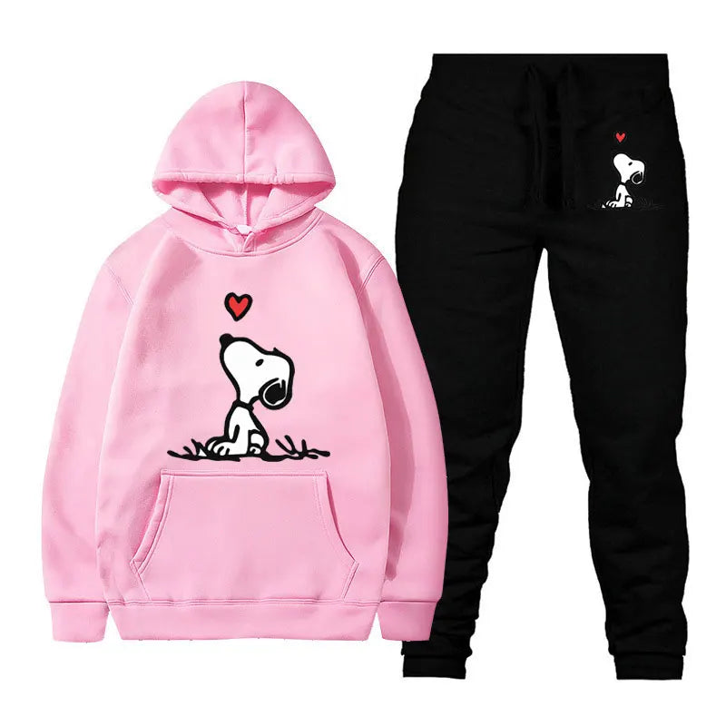 Snoopy Cartoon Anime Women Sweatshirt Sweatpants Set 2024 Fashion Men Pullover Pants Suit Spring Autumn Couple Hoodie Pant Sets