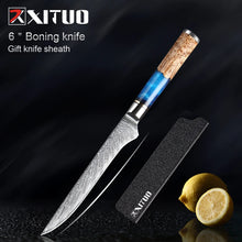 Load image into Gallery viewer, XITUO Kitchen Knives Set Damascus Steel VG10 Chef Knife Cleaver Paring Bread Knife Blue Resin Stabilised Wood Handle 1-7PCS set
