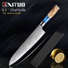 Load image into Gallery viewer, XITUO Kitchen Knives Set Damascus Steel VG10 Chef Knife Cleaver Paring Bread Knife Blue Resin Stabilised Wood Handle 1-7PCS set
