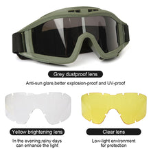 Load image into Gallery viewer, JSJM Airsoft Tactical Goggles 3 Lens Windproof Dustproof Shooting Motocross Motorcycle Mountaineering Glasses CS Safe Protection
