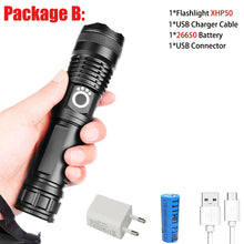 Load image into Gallery viewer, T20 Super Bright XHP90/XHP70 LED Flashlight High Lumens Zoomable Rechargeable Power Display Powerful Torch 26650 Handheld Light

