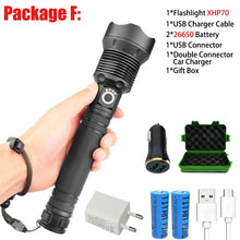 Load image into Gallery viewer, T20 Super Bright XHP90/XHP70 LED Flashlight High Lumens Zoomable Rechargeable Power Display Powerful Torch 26650 Handheld Light
