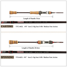 Load image into Gallery viewer, KUYING Teton L Light 1.98m 6&#39;6&#39;&#39; Baitcasting Casting Spinning Lure Fishing Rod Soft Pole Cane Stick Carbon Medium Fast Action
