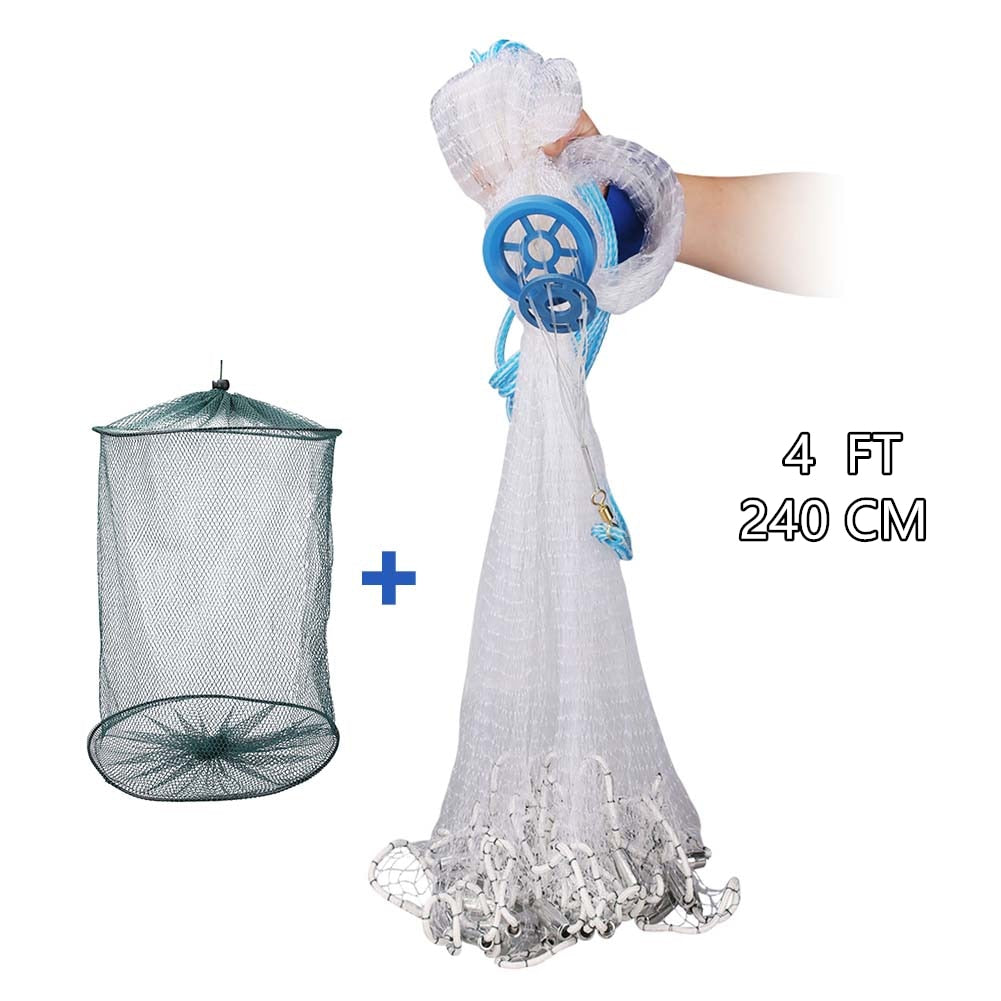 Fishing Casting Net 2.4/3/3.6/4.8M American Cast with Sinker Small Mesh Trap for Fish Network Throw Gill Net with Shrimp Pot