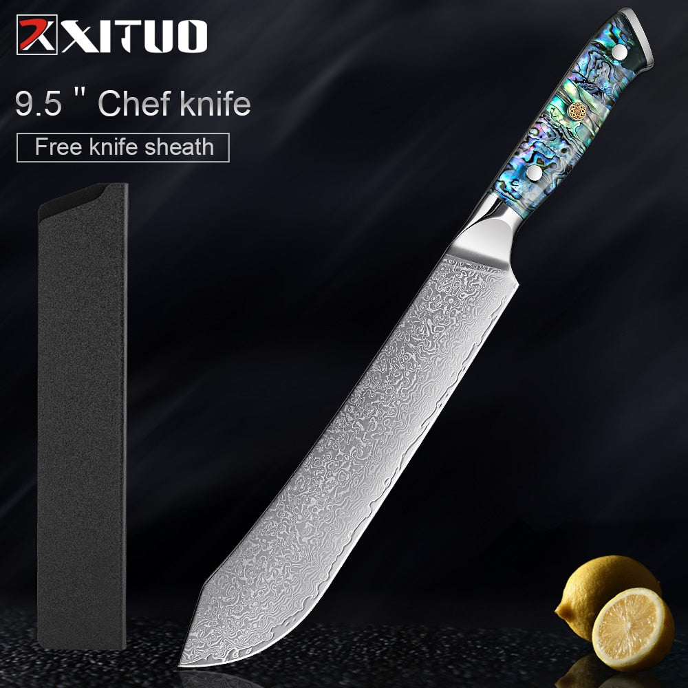 XITUO 67 Layer Damascus Steel Kitchen Knives Set Abalone Handle Sharp Santoku Bread Boning Knife Practical Kitchen Cutting Tools